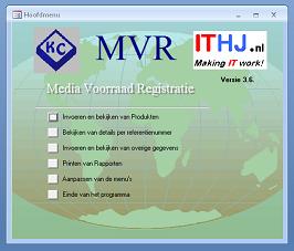 Screenshot Media Voorraad Registratie hoofdmenu